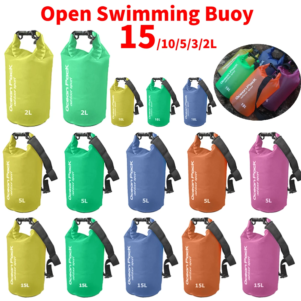Swim Buoy Open Water - オープンウォーター用防水ドライバッグ,ポータブルブイ,大人用プール,インフレータブルブイ,15 l,2l