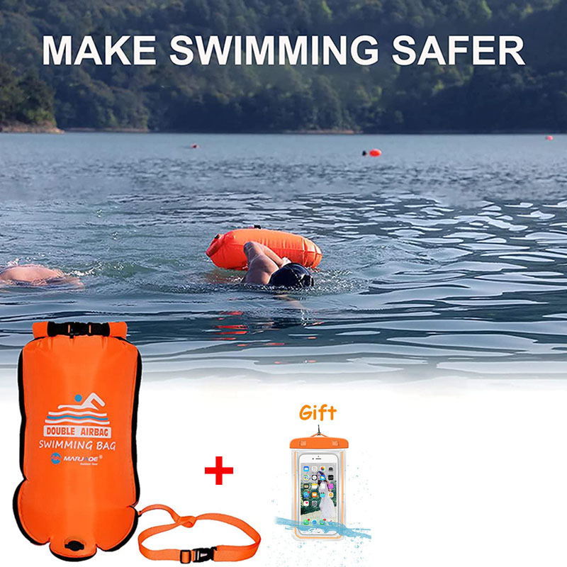 Swim Buoy Open Water - 防水インフレータブルスイミングバッグ,電話ポーチ付き水泳バッグ,オープンブイ,オフフロート,ウエストベルト付きダブルエアバッグ,ウォータースポーツ,20l