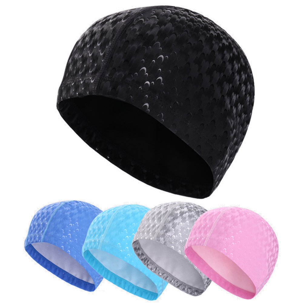 Aquatic Sports Cap - 大人男性女性水泳キャップ防水 PU 生地サメ皮プリント水泳プール保護耳ロングヘアバスダイビング帽子アクセサリー