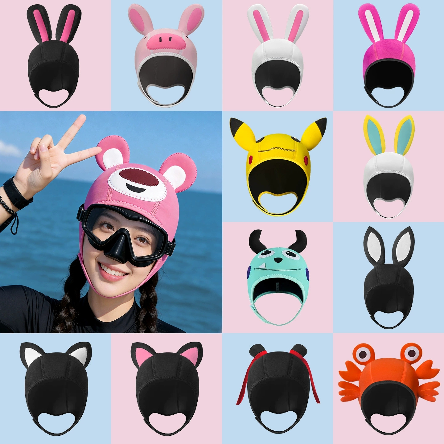 3mm ネオプレン製のかわいい漫画風サーマルダイビングキャッ - Aquatic Sports Cap のレビューと価格